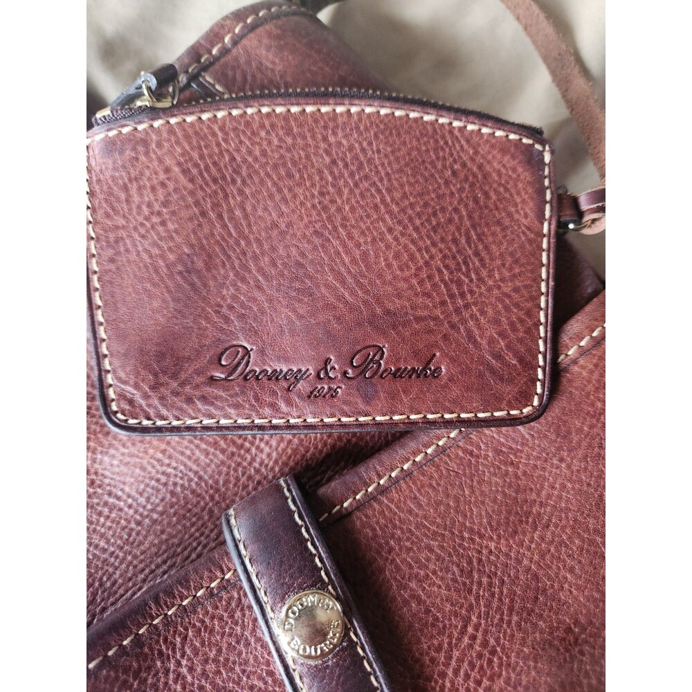 Dooney & Bourke Florentine Vacchetta Leather Double Pocket Satchel Brown - Picture 11 of 16